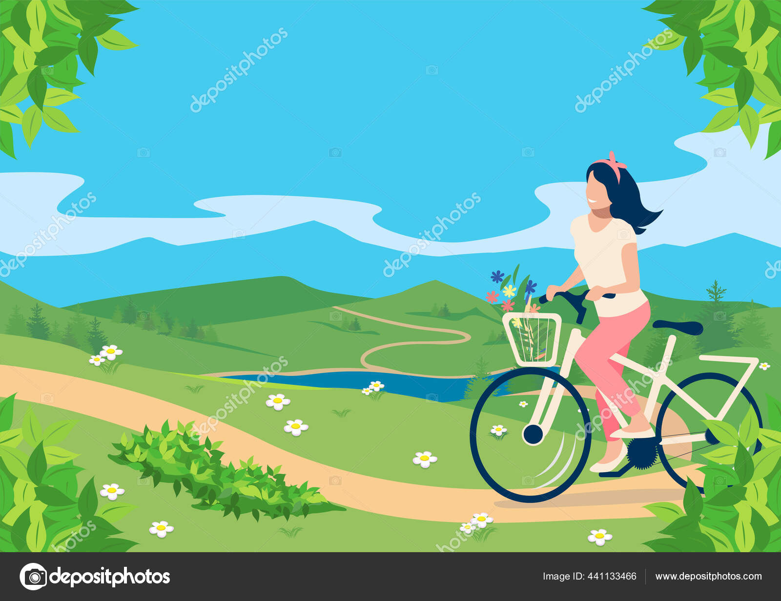 Gadis Itu Mengendarai Sepeda Musim Panas Taman Olahraga Rekreasi Dan Stok Vektor C Liana2012 441133466