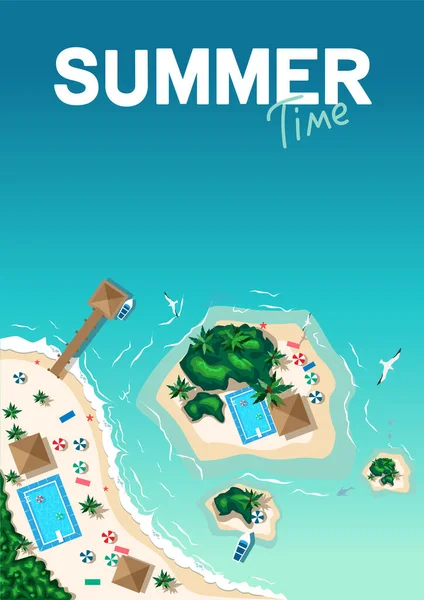 Aerial View Tropical Beach Islands Summer Vacation Poster Template Summer — Stock Vector