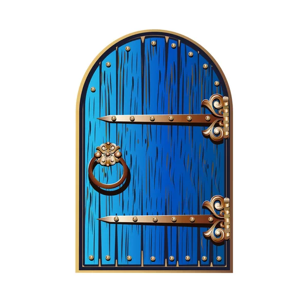 Старі Казкові Двері Кованими Ручками Двостулкові Двері Пофарбовані Синьою Фарбою — стоковий вектор