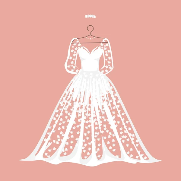 Robe Mariée Dentelle Blanche Sur Cintre Illustration Vectorielle Fond — Image vectorielle