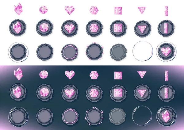 Conjunto Cristales Color Rosa Joyas Forma Corazón Cuadrado Rectángulo Triángulo — Vector de stock