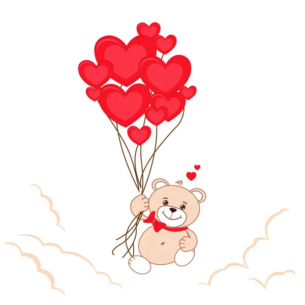 Feliz Apaixonado Teddy Urso Com Corações Vermelhos Feliz Dia Dos — Vetor de Stock