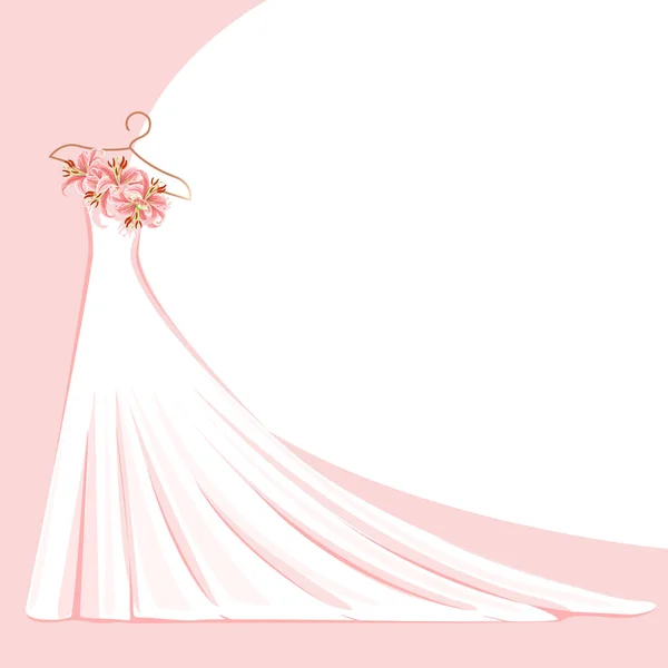 Beautiful Wedding Dress Decorated Flowers Hangs Hanger Beauty Fashion Background — Stock Vector