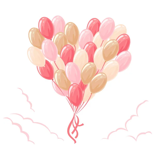 Heart Balloons Flies Clouds Romantic Illustration Valentine Day Vector Illustration — Stock Vector