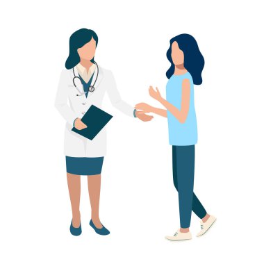 The female doctor and the patient hold out their hands to each other. Medical help vector illustration in simple modern style isolated on white background
