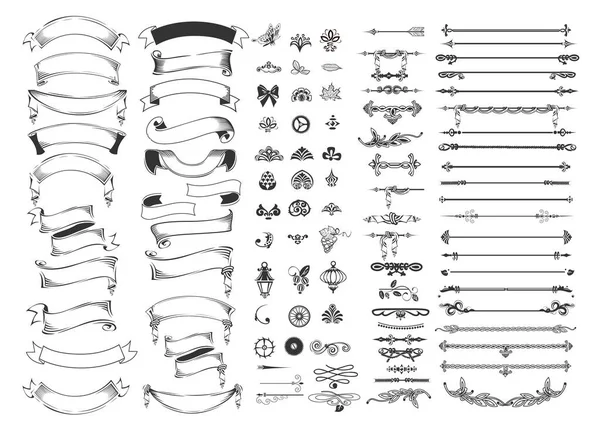 Velký Soubor Vinobraní Pásky Separátory Designové Prvky Pro Dekoraci Svatebních — Stockový vektor