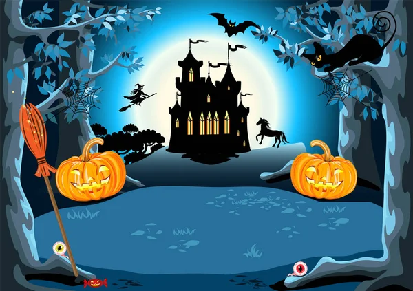 Fröhlicher Halloween Vektorhintergrund Für Poster Einladungen Oder Bildschirmschoner Mit Dunkler — Stockvektor