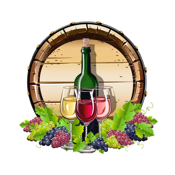 Вино Виноград Реалістичний Вектор Натюрморт Плакату Запрошення Меню Або Прикраси — стоковий вектор