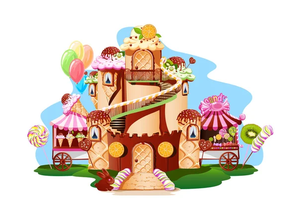 Süße Burg Bonbonland Süße Märchenvektorillustration Auf Weißem Hintergrund Zur Erstellung — Stockvektor