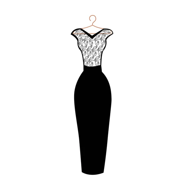 Askıdaki Güzel Dantel Elbise Akşam Küçük Siyah Elbisesi Süsleme Broşürü — Stok Vektör