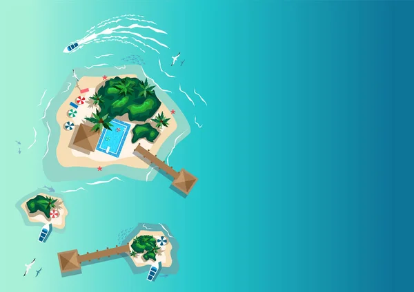 Aerial View Tropical Beach Islands Summer Travel Horizontal Vector Illustration — ストックベクタ