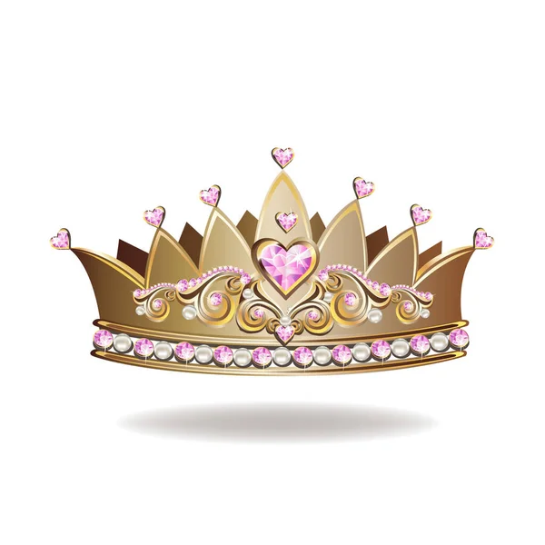 Princesa Coroa Tiara Com Pérolas Gemas Rosa Forma Uma Ilustração — Vetor de Stock