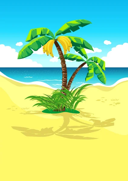 Palma Banana Una Spiaggia Tropicale Vacanze Estive Mare Illustrazione Vettoriale — Vettoriale Stock