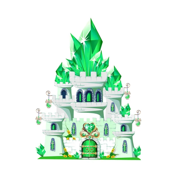 Castillo Princesa Esmeralda Con Cristales Verdes Torres Puertas Verdes Ilustración — Archivo Imágenes Vectoriales