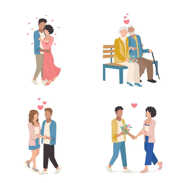 Happy Loving Couple Together Forever Set Vector Illustrations Enamored Man — Stock Vector