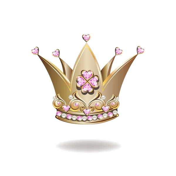 Princesse Couronne Tiare Avec Des Perles Des Gemmes Roses Forme — Image vectorielle