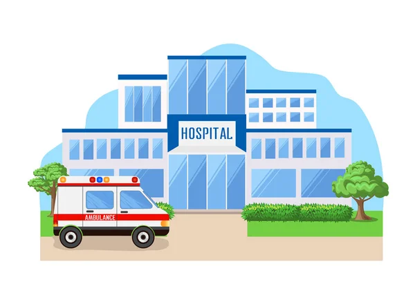 Modern Hospital Building Parked Ambulance Vector Illustration Blot — Stock Vector