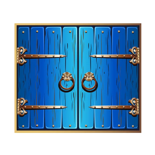 Ancient Gate Painted Blue Gold Metal Decorations Fabulous Door Magic — Stockvector
