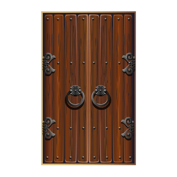 Antique Fabulous Door Forged Handles Double Leaf Wooden Door Metal — Image vectorielle