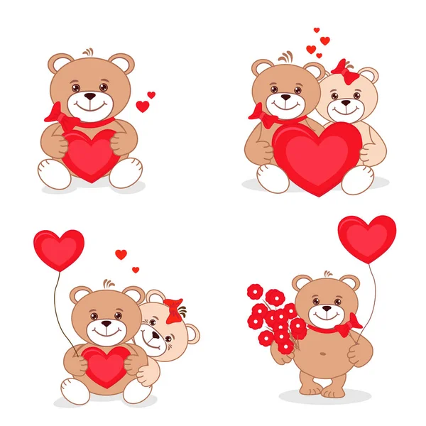 Feliz Apaixonado Teddy Urso Com Corações Vermelhos Feliz Dia Dos — Vetor de Stock