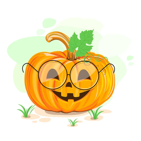 Abóbora Halloween Alegre Bonito Com Óculos Ilustração Vetorial Fundo Halloween —  Vetores de Stock