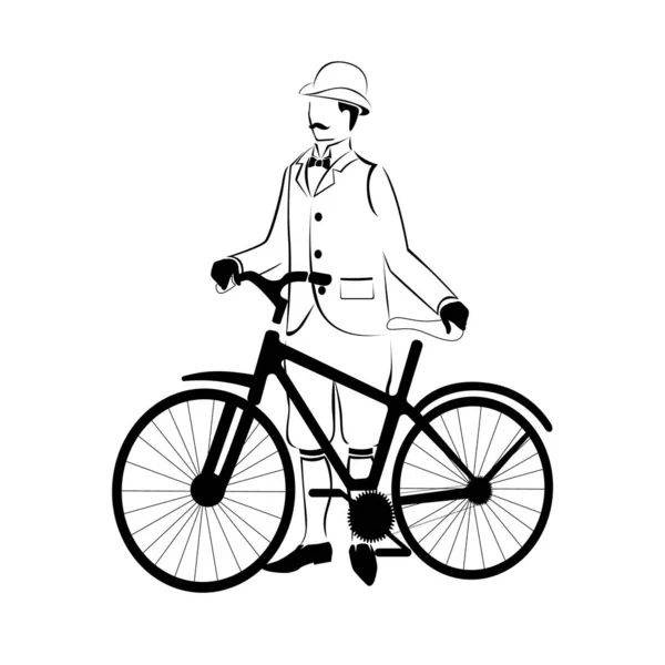 Siluet Seorang Pria Dengan Sepeda Seorang Pria Dengan Pakaian Retro - Stok Vektor