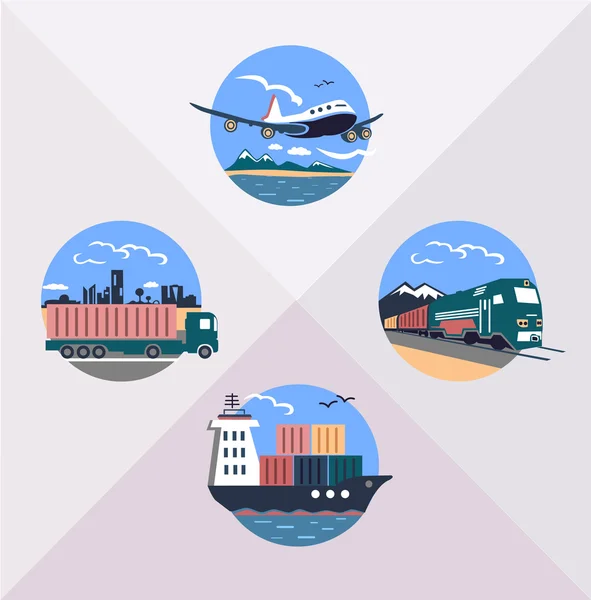 Cargo transport. Set of colored icons — Stock Vector