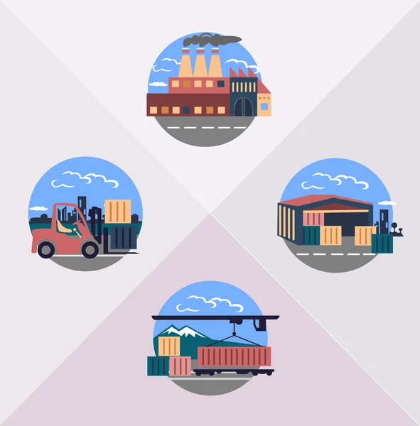 Vorkheftruck. Platte gekleurde iconen set. — Stockvector