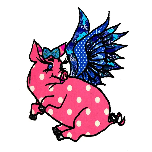 Pembe Çiçekli Uçan Domuz, domuz severler için harika bir retro hediye. Harika bir hediye, çocuk odası, çocuk odası dekorasyonu.. 