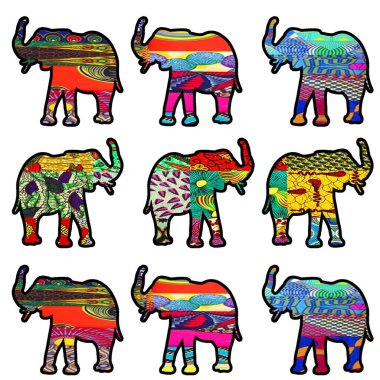 Parlak ve renkli Afrika Fili baskısı. Klasik sanat ve fil severler için harika bir hediye.. 