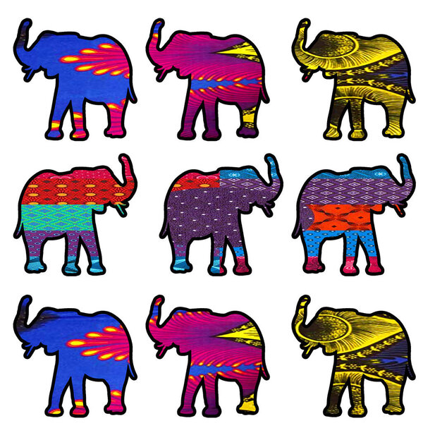 Bright and colorful retro African Elephant print. Great gift for vintage art and elephant lovers. 