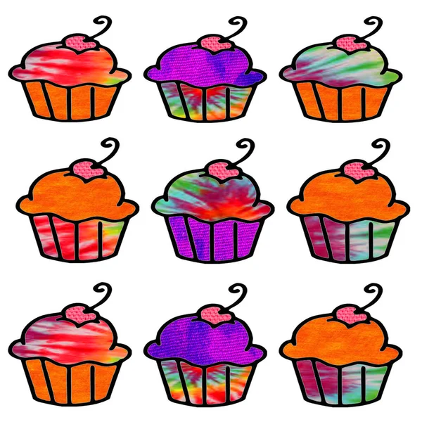 Cupcakes Hechos Tela Retro Colorida Estampada Africana Gran Comida Regalo — Foto de Stock