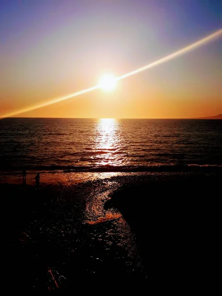 Sunset Skyline Sea Horizon Strand – stockfoto