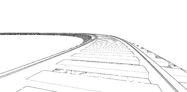 Sílhuetas de vias férreas. Trilhas ferroviárias desenhos animados —  Vetores de Stock