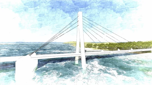 Puente dibujado a mano, ilustración vectorial — Vector de stock