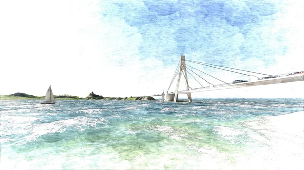 Puente dibujado a mano, ilustración vectorial — Foto de Stock