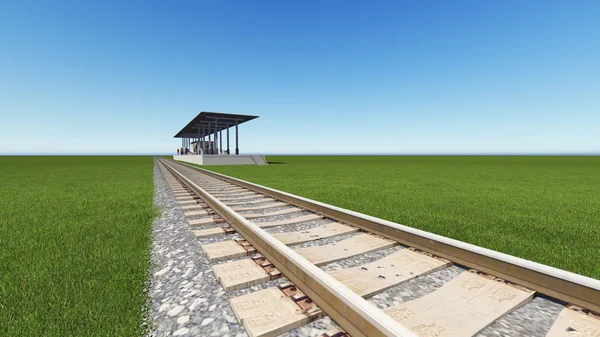 Järnvägsstationen i ett grönt fält 3d-rendering — Stockfoto