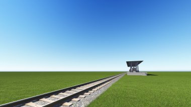 Tren İstasyonu, yeşil alan 3d render