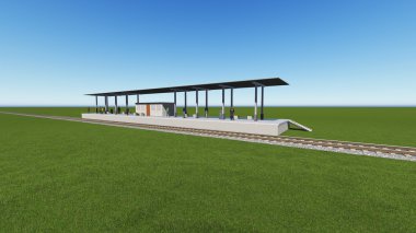 Tren İstasyonu, yeşil alan 3d render