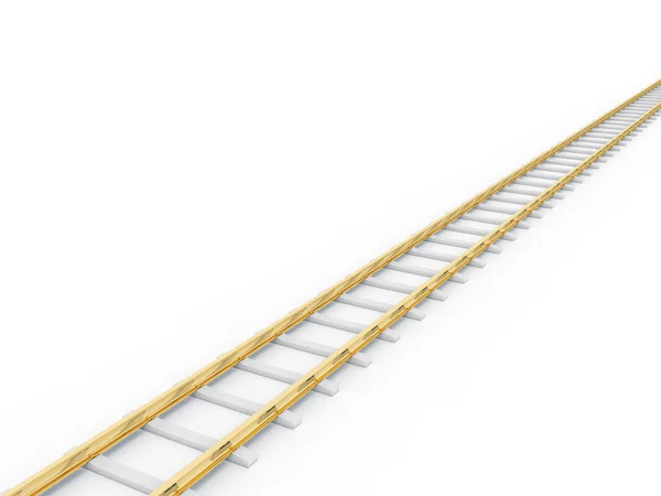 Gold Rails järnväg på vitt 3d-rendering — Stockfoto
