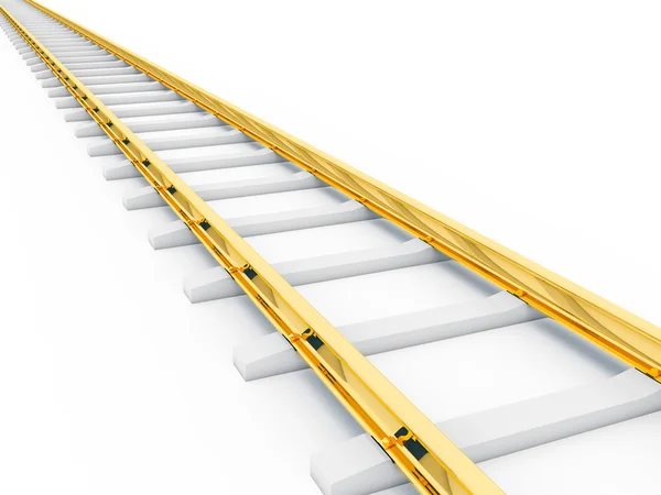 Gouden Rails spoorweg op wit 3D-rendering — Stockfoto