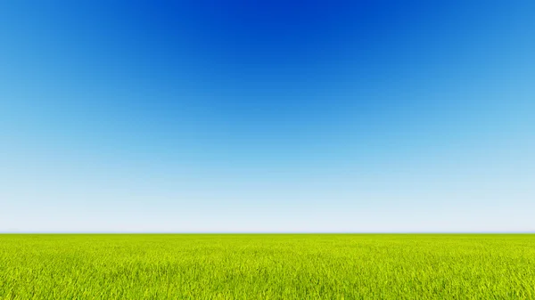 Τοπίο πράσινο γρασίδι απόδοσης 3d μπλε ουρανό — Φωτογραφία Αρχείου