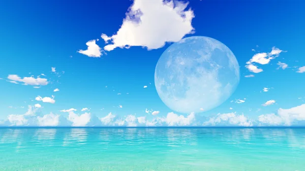 Vollmond über blauem Meer und Himmel — Stockfoto