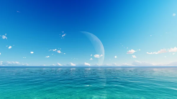 Vollmond über blauem Meer und Himmel — Stockfoto