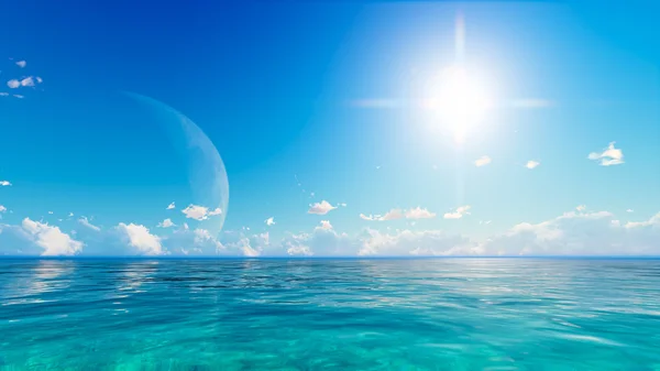 Luna piena su mare e cielo blu — Foto Stock