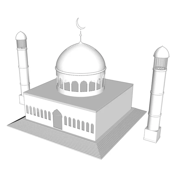 Vektorové 3d silueta mešity v noční obloze srpek měsíce a hvězda — Stockový vektor