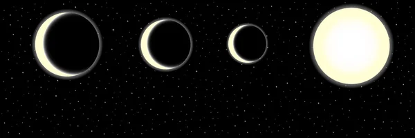 Cielo nocturno con estrellas y lunas. Imagen vectorial — Vector de stock