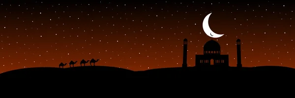 Vektör siluetleri Camii ile ay yıldız zemin üzerine — Stok Vektör