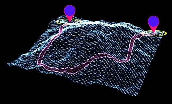 地图标记指针与点路矢量轮廓样式。Gps 导航系统. — 图库矢量图片