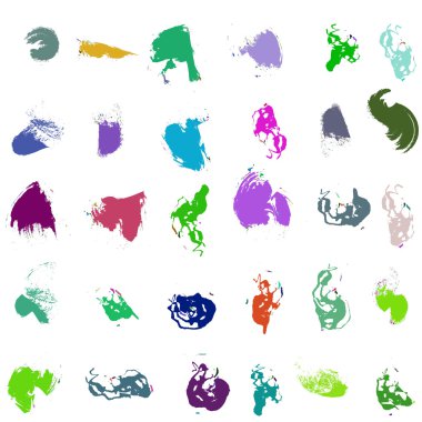 Renk boya, mürekkep, grunge, kirli fırça darbeleri kümesi. Vektör